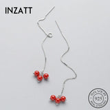 925 Sterling Silver Tassel Dangle Earrings Red Ball Party Gift Bijoux
