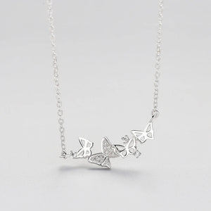 925 Silver Butterfly Pendant Necklace Zircon Rose Jewelry