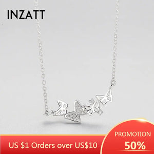 925 Silver Butterfly Pendant Necklace Zircon Rose Jewelry