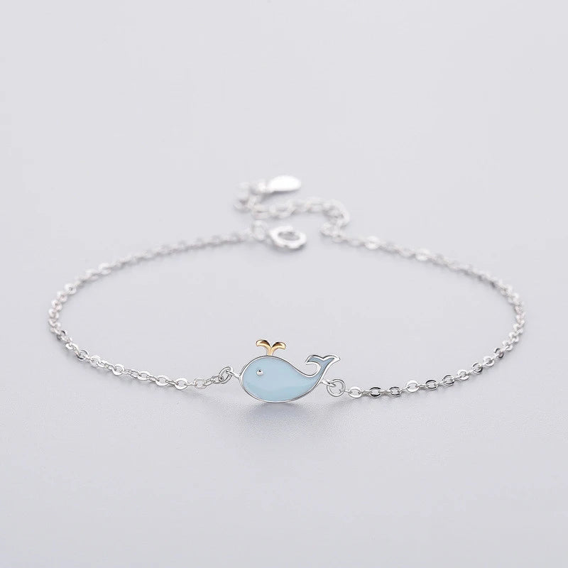 Geometric Punk 925 Silver Whale Bracelet Enamel Women