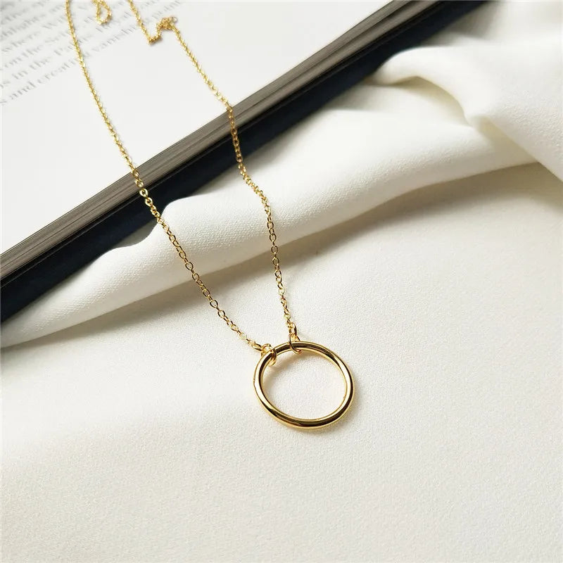 Minimalist 925 Silver Round Pendant Necklace for Women