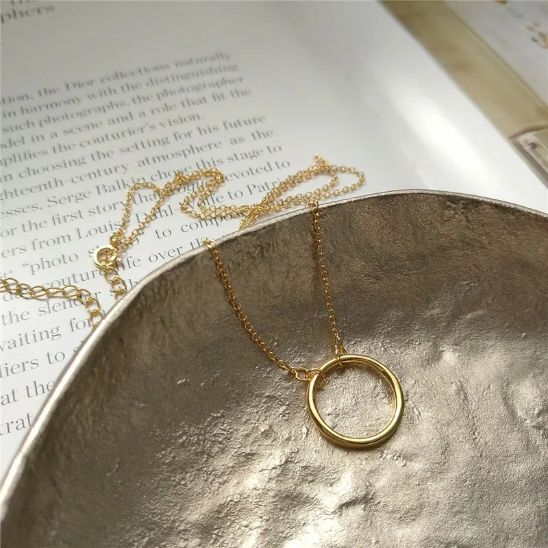 Minimalist 925 Silver Round Pendant Necklace for Women