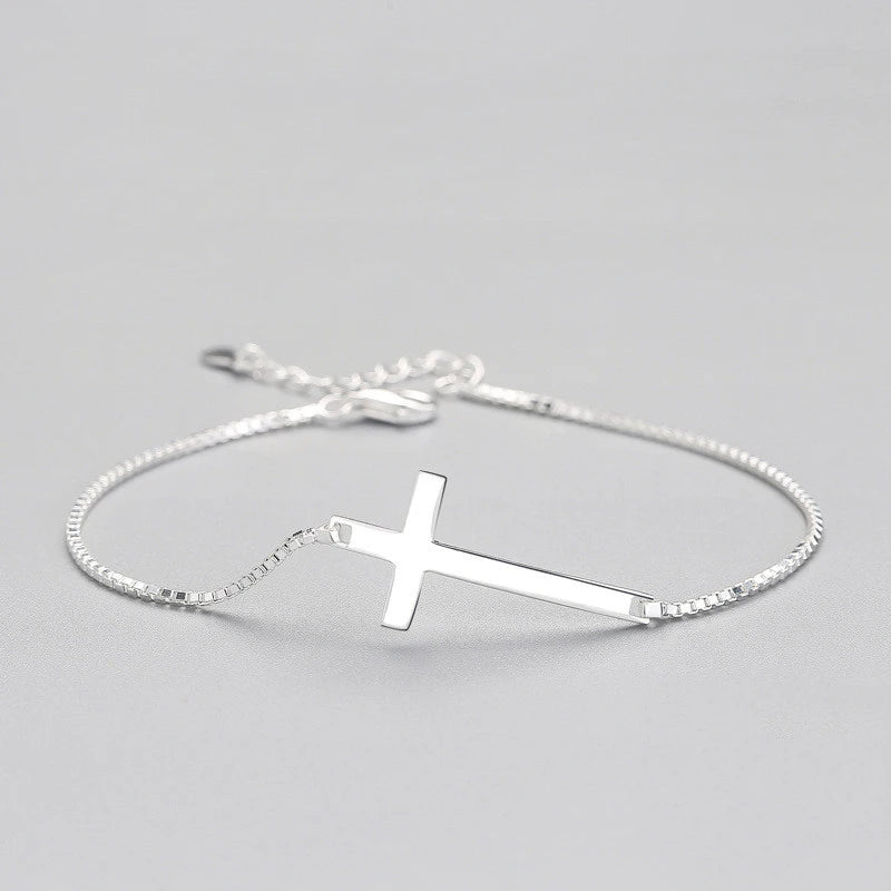 Punk 925 Silver Cross Bracelet Women Birthday Party Box Chain
