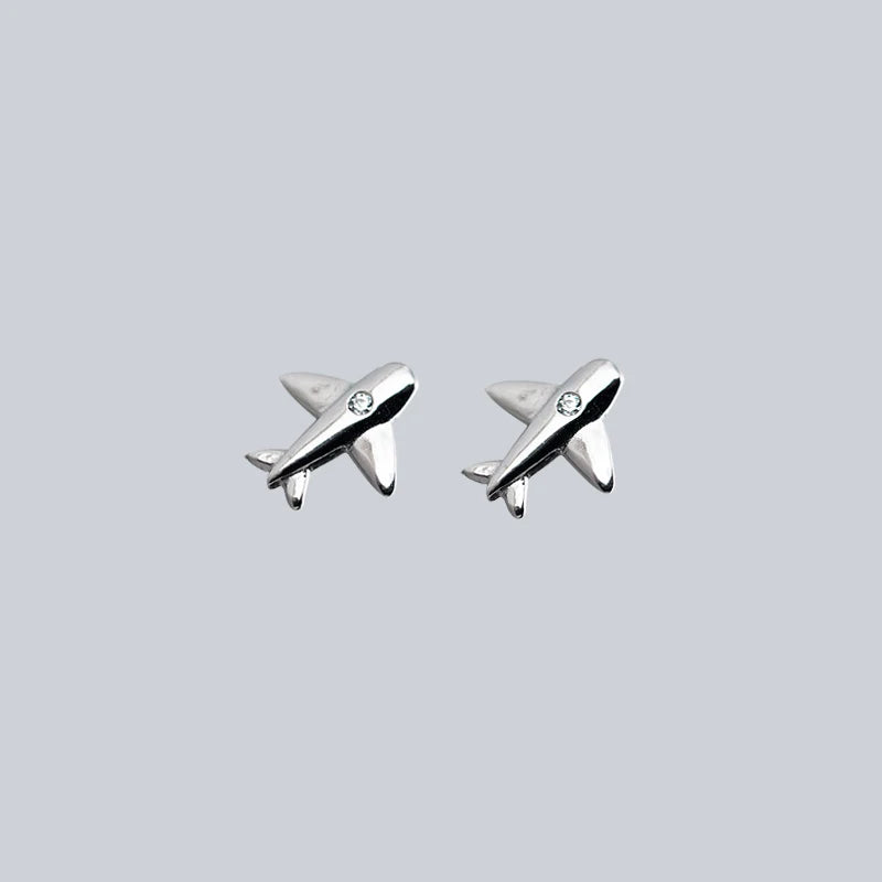 Punk 925 Silver Zircon Airplane Stud Earrings Party Jewelry Gift