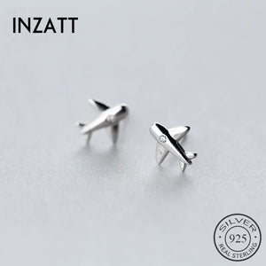 Punk 925 Silver Zircon Airplane Stud Earrings Party Jewelry Gift