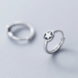 925 Silver Enamel Star Hoop Earrings Women Party Jewelry