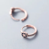 925 Silver Enamel Star Hoop Earrings Women Party Jewelry