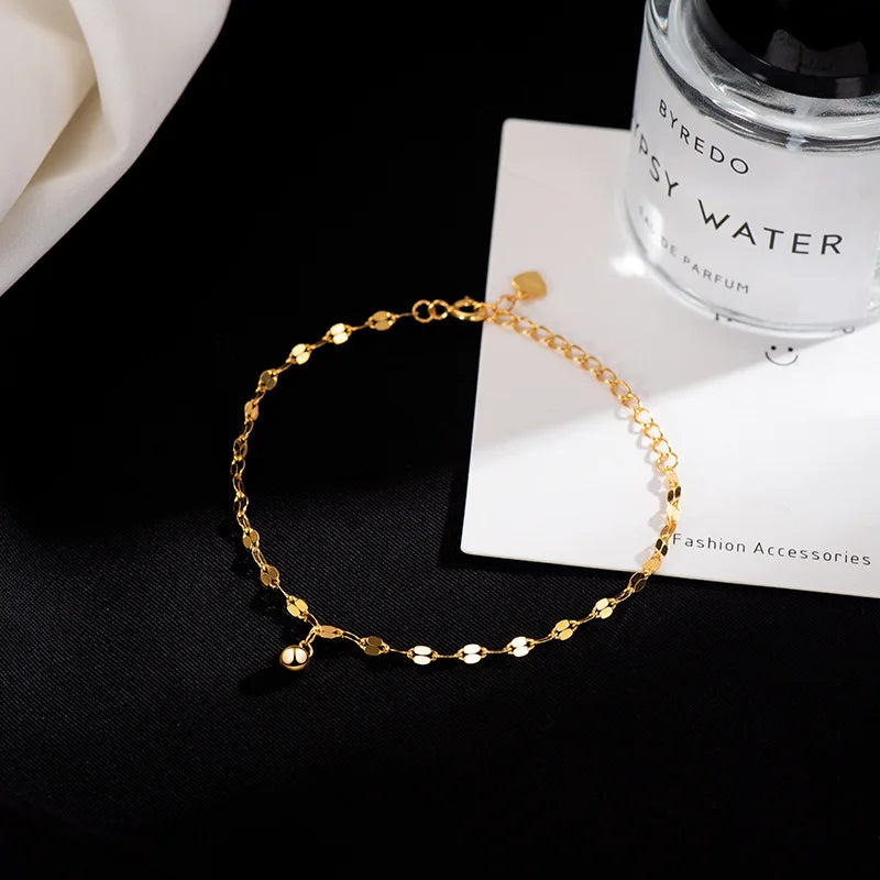 925 Silver 14K Geometric Bead Chain Bracelet Women Fine Jewelry