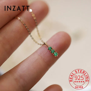 925 Silver Green Zircon Pendant Necklace 14K Plated for Women