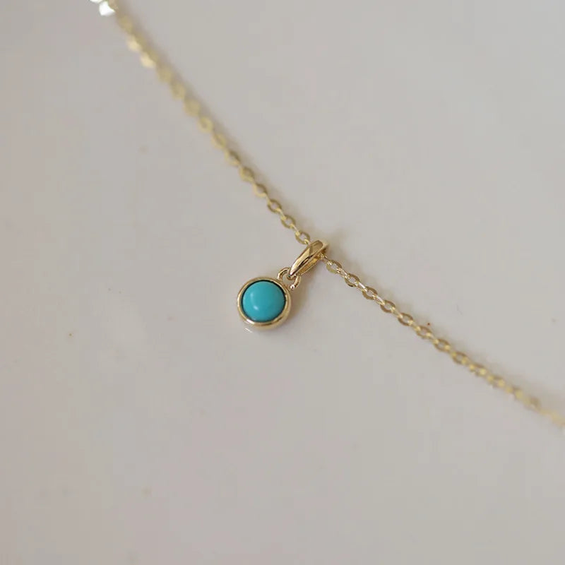 925 Silver 14K Plated Turquoise Pendant Choker Necklace Women