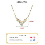 925 Silver 14K Plated Zircon V Pearl Pendant Choker Necklace Women