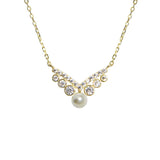 925 Silver 14K Plated Zircon V Pearl Pendant Choker Necklace Women
