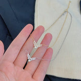 925 Silver 14K Plated Zircon V Pearl Pendant Choker Necklace Women