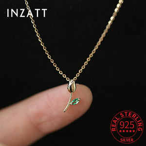 925 Sterling Silver Zircon Rose Flower Pendant Choker Necklace for Women