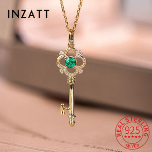 925 Silver Key Pendant Choker Necklace 14k Green Zircon Women