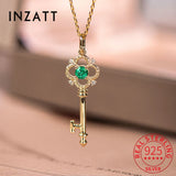 925 Silver Key Pendant Choker Necklace 14k Green Zircon Women