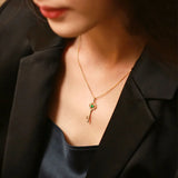 925 Silver Key Pendant Choker Necklace 14k Green Zircon Women