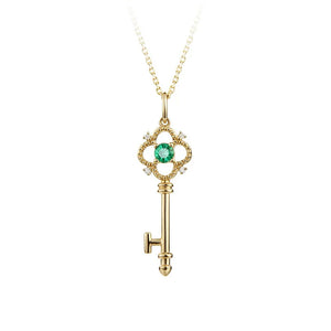 925 Silver Key Pendant Choker Necklace 14k Green Zircon Women