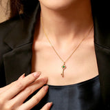 925 Silver Key Pendant Choker Necklace 14k Green Zircon Women