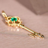 925 Silver Key Pendant Choker Necklace 14k Green Zircon Women