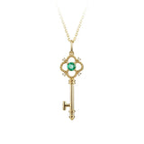 925 Silver Key Pendant Choker Necklace 14k Green Zircon Women