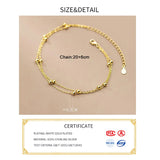 925 Sterling Silver Double Chain Bead Anklet for Women