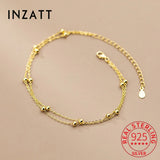 925 Sterling Silver Double Chain Bead Anklet for Women
