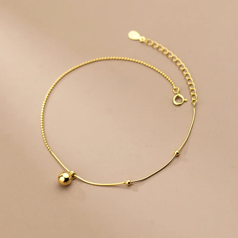 925 Sterling Silver 18K Geometry Bead Anklet For Women