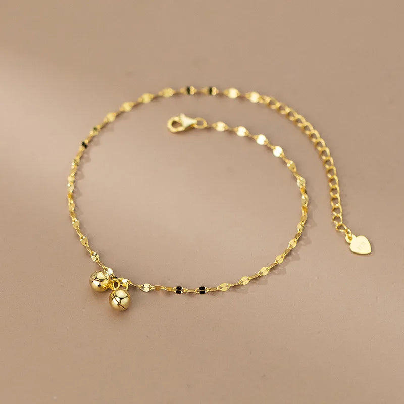 925 Silver Bell Lip Chain Anklet 18K for Women Minimalist Summer Jewelry