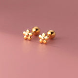 925 Silver 18K Flower Stud Earrings Party Jewelry