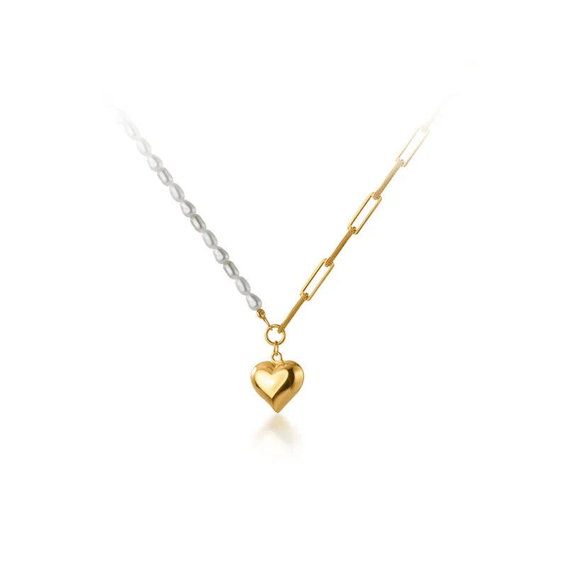 925 Silver Heart Chain Pearl Choker Necklace Women Bohemian Jewelry