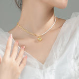 925 Silver Heart Chain Pearl Choker Necklace Women Bohemian Jewelry