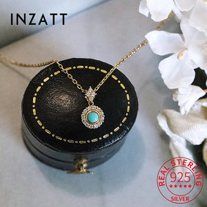 925 Silver Zircon Turquoise Round Choker Necklace Women