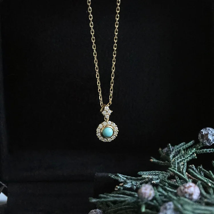 925 Silver Zircon Turquoise Round Choker Necklace Women