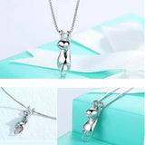 925 Sterling Silver Cat Pendant Necklace Elegant Women Party Jewelry