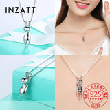 925 Sterling Silver Cat Pendant Necklace Elegant Women Party Jewelry