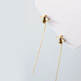 925 Silver Enamel Bee Drop Earrings Chain Tassel Fine Jewelry
