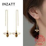 925 Silver Enamel Bee Drop Earrings Chain Tassel Fine Jewelry