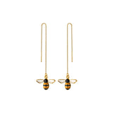 925 Silver Enamel Bee Drop Earrings Chain Tassel Fine Jewelry