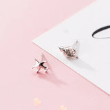 925 Silver Asymmetric Stud Earrings Conch starfish Fine Jewelry Gift