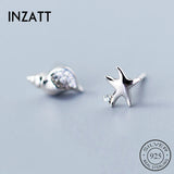 925 Silver Asymmetric Stud Earrings Conch starfish Fine Jewelry Gift