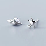 925 Silver Asymmetric Stud Earrings Conch starfish Fine Jewelry Gift