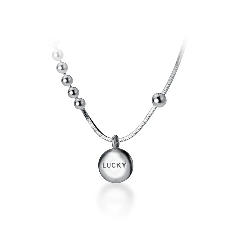 925 Silver Asymmetrical Bead LUCK Choker Necklace Women Vintage Jewelry