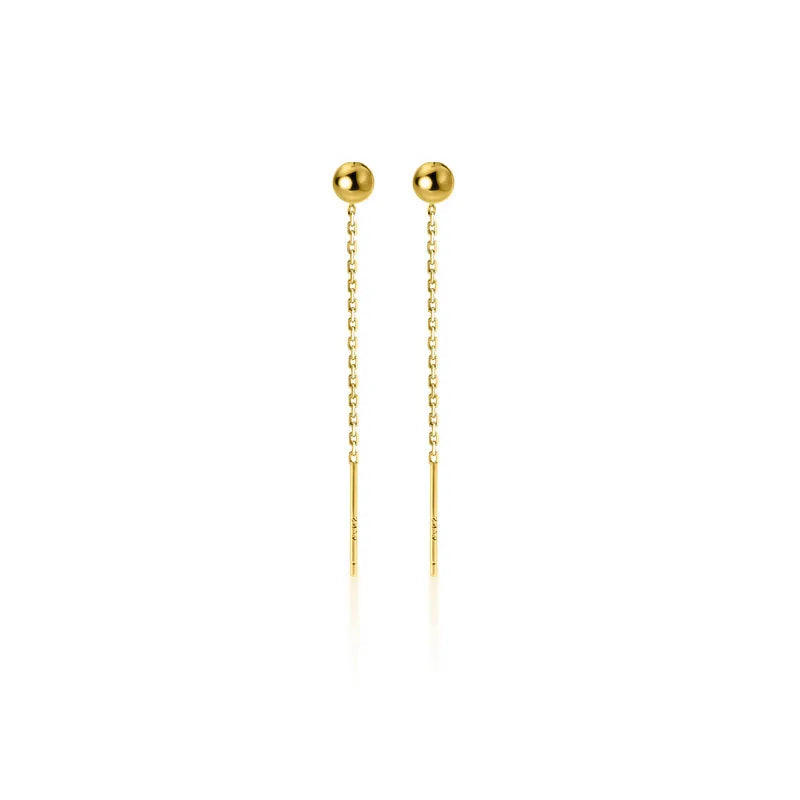 925 Sterling Silver Bead 18K 38MM Short Chain Tassel Stud Earrings