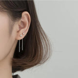 925 Sterling Silver Bead 18K 38MM Short Chain Tassel Stud Earrings