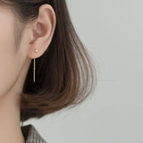 925 Sterling Silver Bead 18K 38MM Short Chain Tassel Stud Earrings