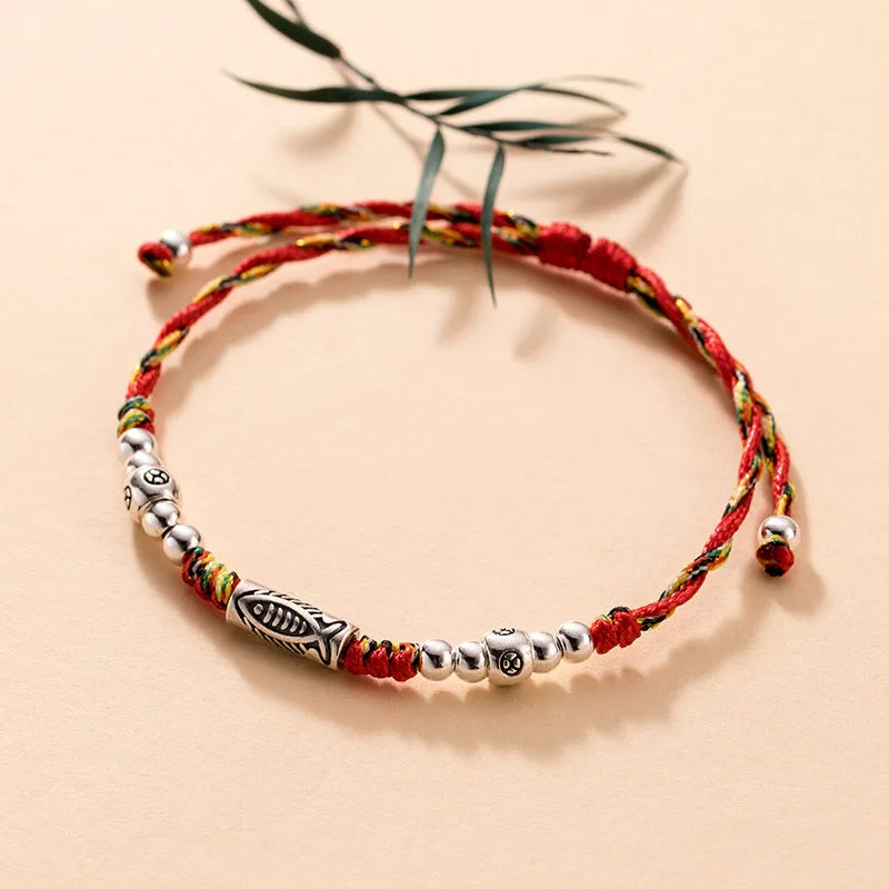 925 Silver Bead Red Rope Bracelet Women Party Jewelry