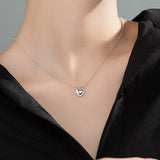 925 Silver Bead Chain Heart Pendant Choker Necklace Vintage Jewelry