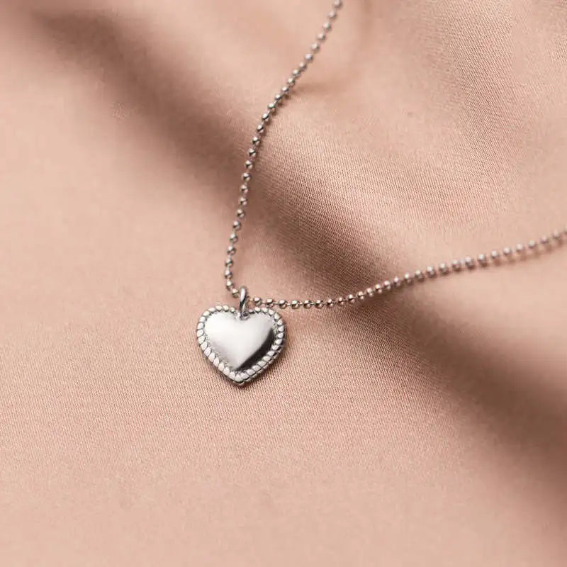 925 Silver Bead Chain Heart Pendant Choker Necklace Vintage Jewelry