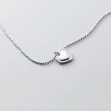 925 Silver Bead Chain Heart Pendant Choker Necklace Vintage Jewelry